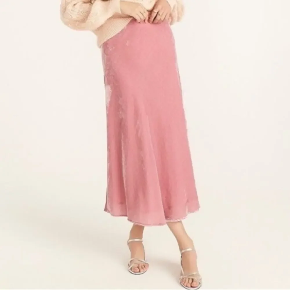 NWT J.Crew Pink Velvet Pull-On Slip Skirt A-Line Midi Skirt Sz L Holiday